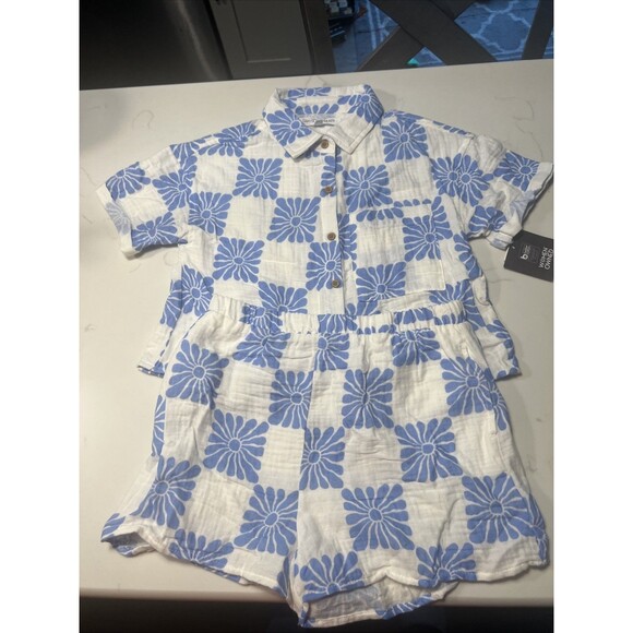 Grayson Threads Kids Girls Size M(8) Top & Shorts White And Blue 2 PC Set - Picture 2 of 9